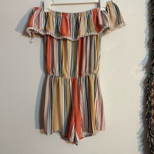 Derek Heart • Multi-Color Stripe Off-Shoulder Romper • Women’s Medium